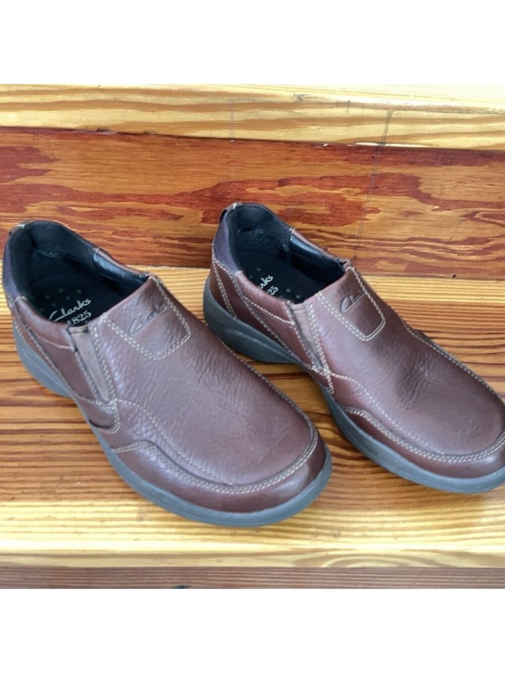Clarks Wave Post Brown Leather Slip-On Ortholite Men's Comfort Size 8 NWOT